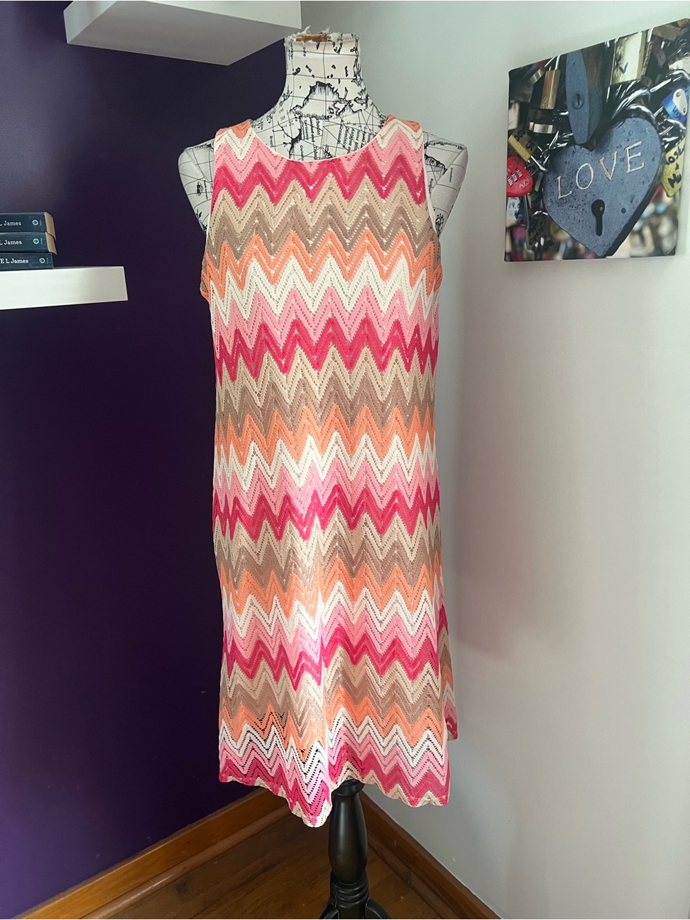 Sleeveless Tacera Pink & Coral Lace-Trim Midi Dress
